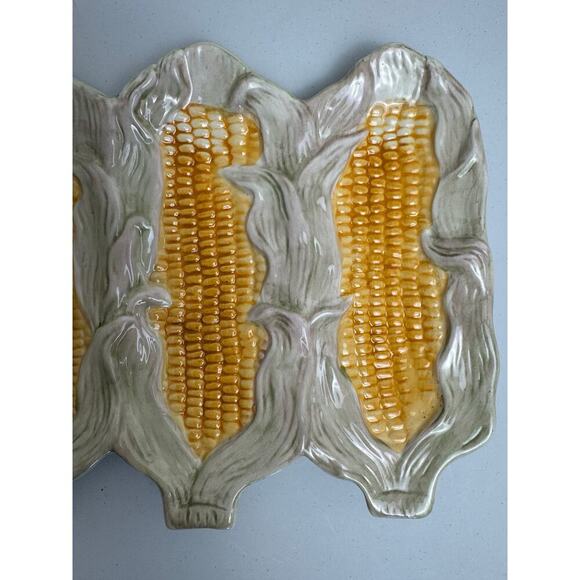 ND Exclusive Corn on the Cob Serving Platter Majolica MCM Farmhouse Summer VNTG - Picture 5 of 11